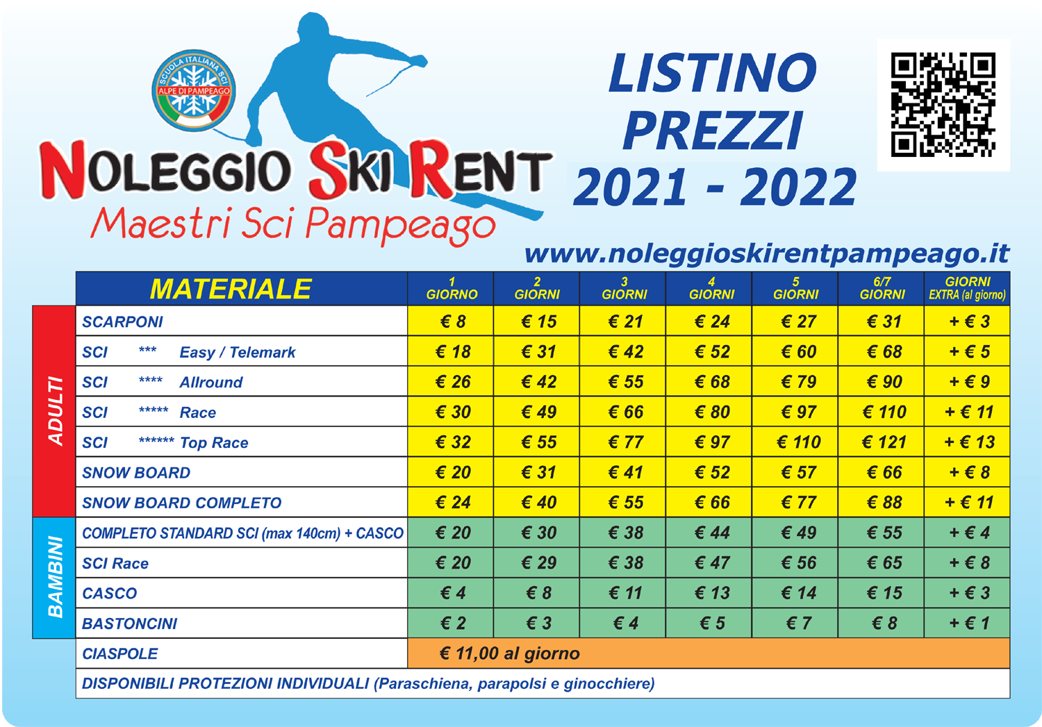 Prezzi Noleggio sci Skirent Maestri di sci Pampeago - stagione 2021/2022