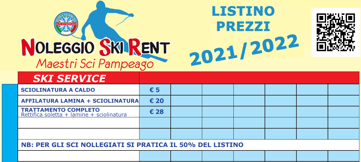 Prezzi Laboratorio Ski Service Maestri di sci Pampeago - stagione 2021/2022