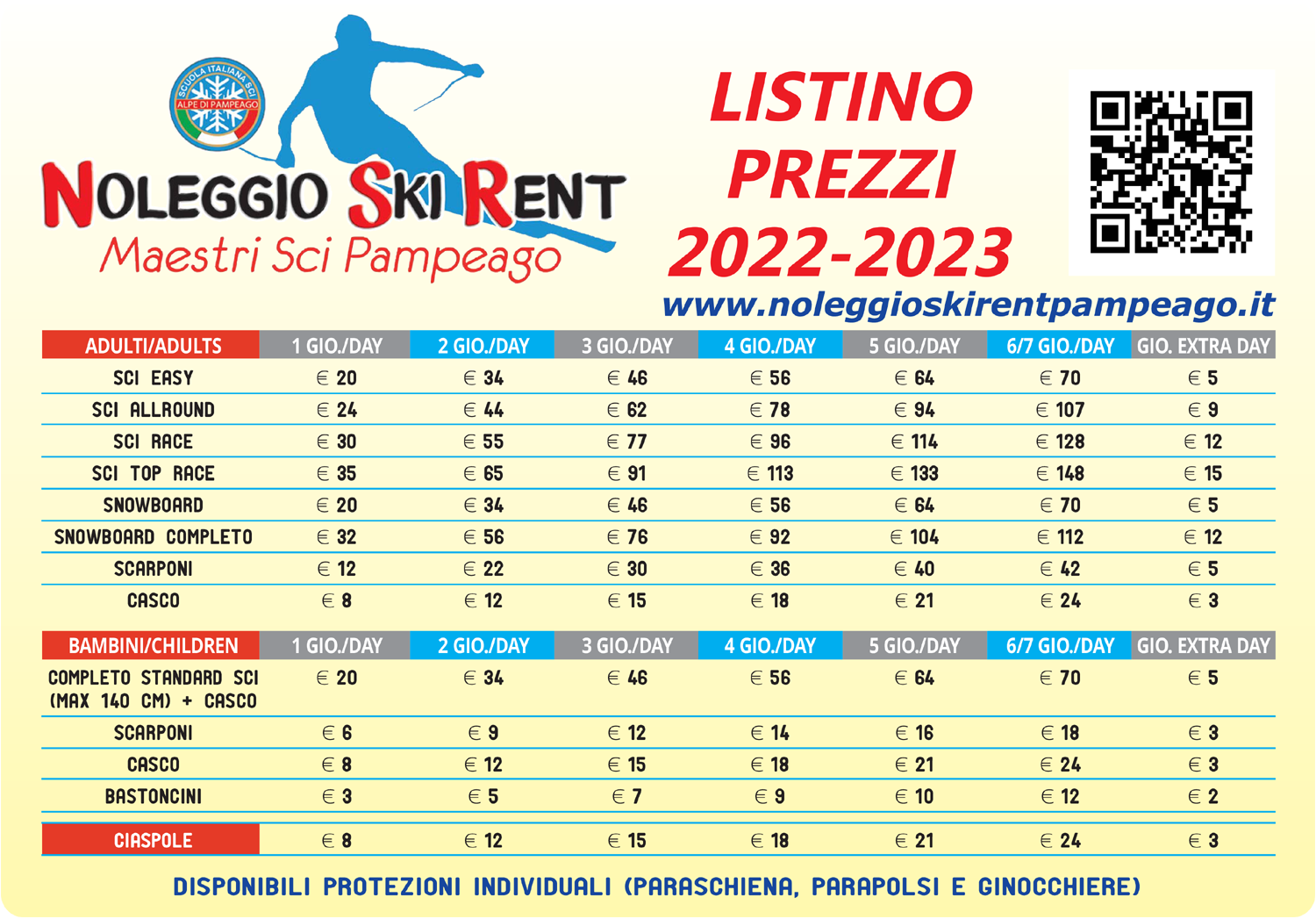 Prezzi Noleggio sci Skirent Maestri di sci Pampeago - stagione 2022/2023
