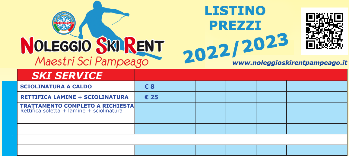 Prezzi Laboratorio Ski Service Maestri di sci Pampeago - stagione 2022/2023