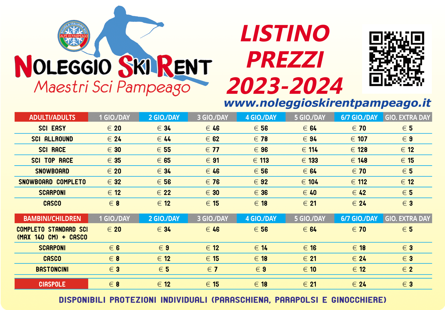 Prezzi Noleggio sci Skirent Maestri di sci Pampeago - stagione 2023/2024