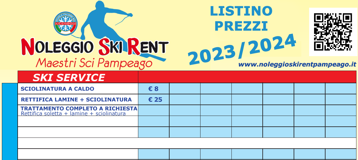 Prezzi Laboratorio Ski Service Maestri di sci Pampeago - stagione 2023/2024