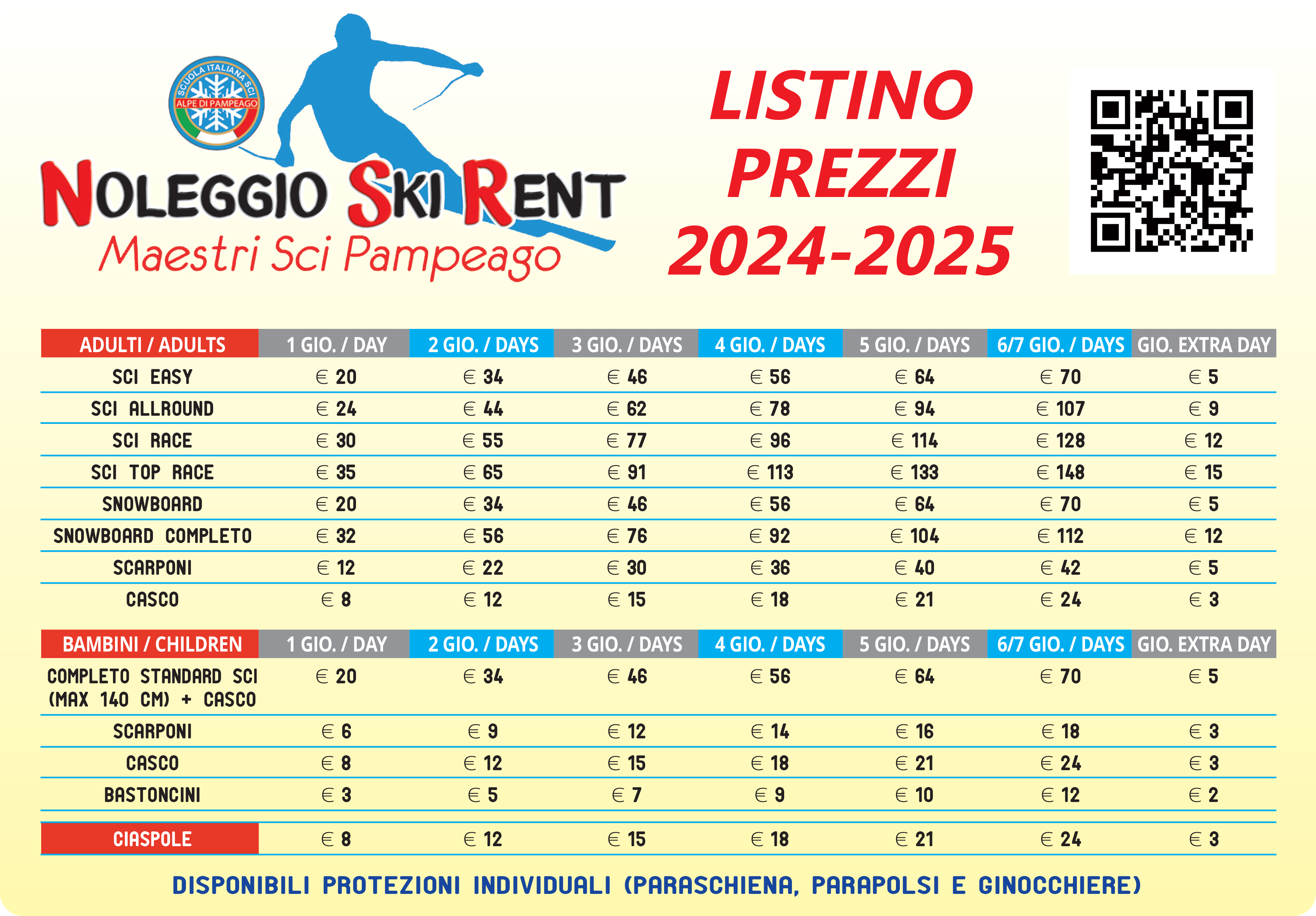 Prezzi Noleggio sci Skirent Maestri di sci Pampeago - stagione 2025/2025