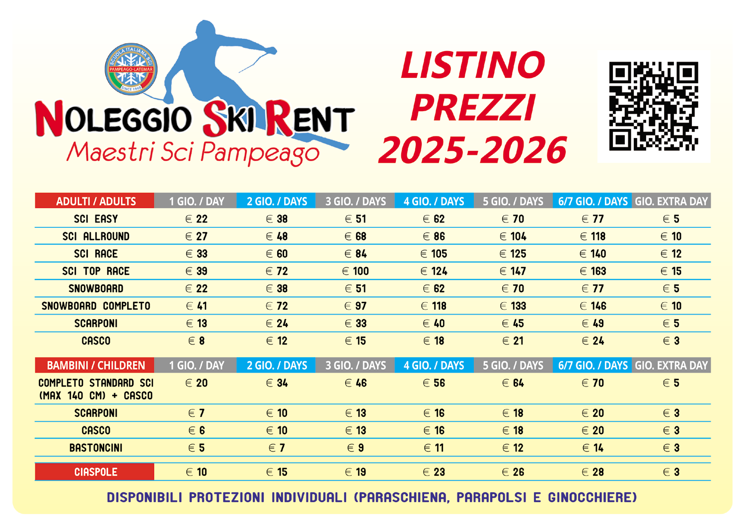 Prezzi Noleggio sci Skirent Maestri di sci Pampeago - stagione 2025/2026