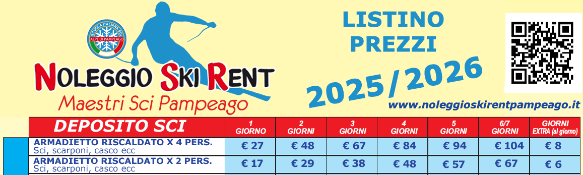 Prezzi Deposito sci e scarponi Maestri di sci Pampeago - stagione 2025/2026